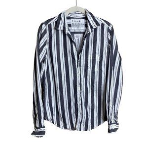 frank & eileen barry gray white striped long sleeve button up womens xs